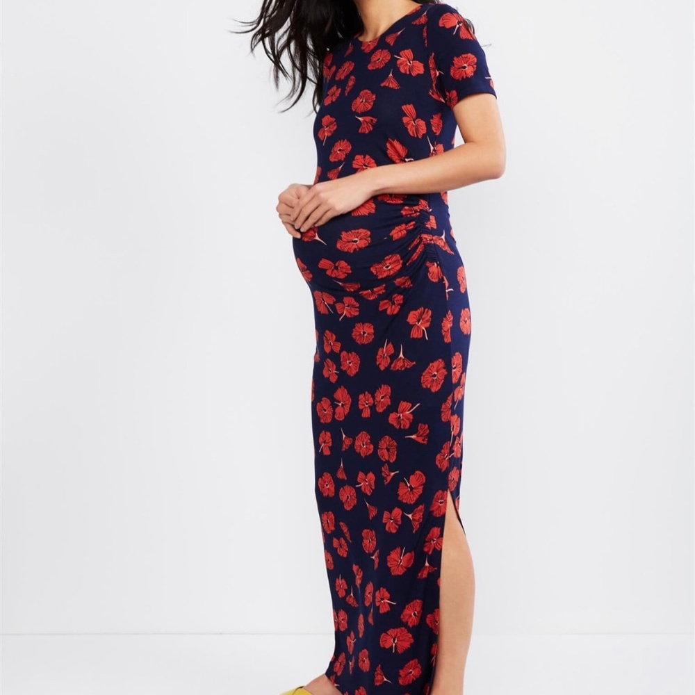 A Pea in the Pod Navy Maxi Dress with Red Floral Print